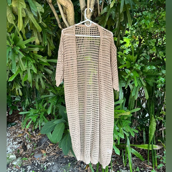 Long Coverup Tan Beige Cardigan - Picture 2 of 3